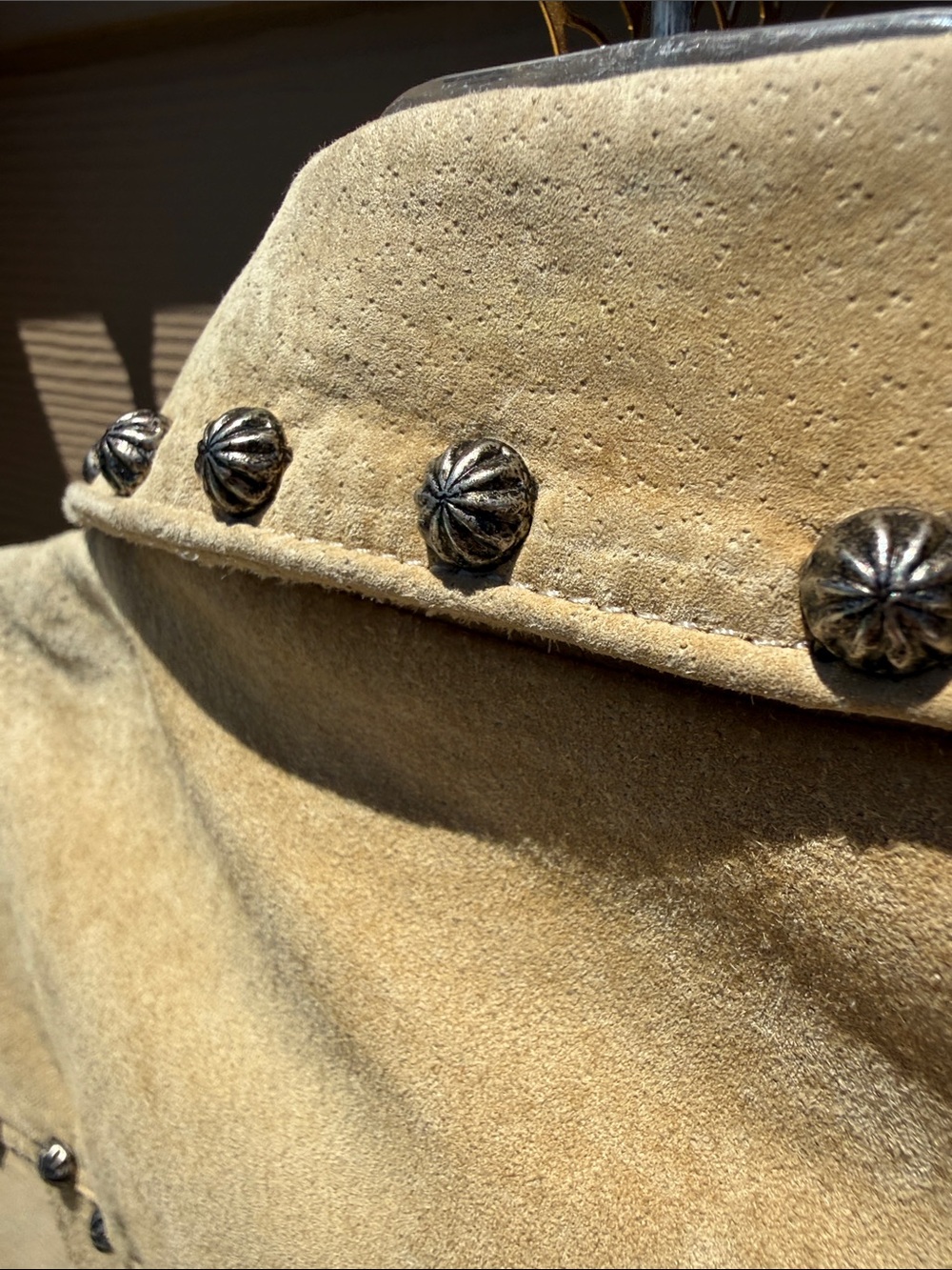 Vintage Arella Leather Carmel soft bigsm studs Western / biker lined pickets S-M - Picture 5 of 17